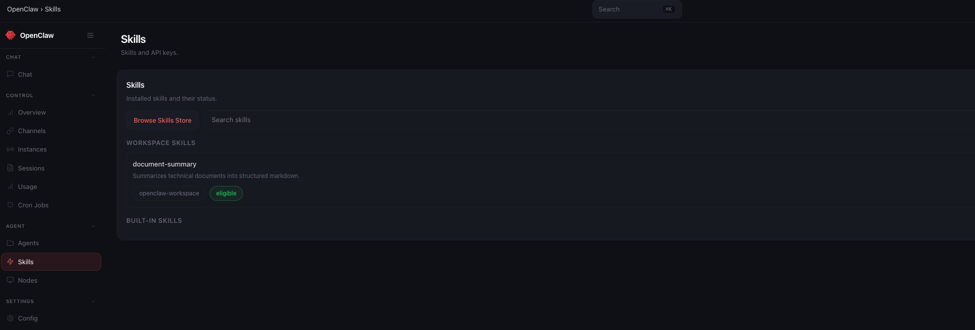 Installed skills in OpenClaw